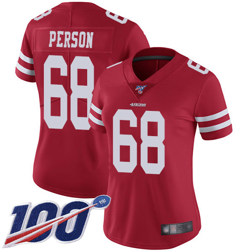 San Francisco 49ers Limited Red Women Mike Person Home NFL Jersey 68 100th Season Vapor Untouchable